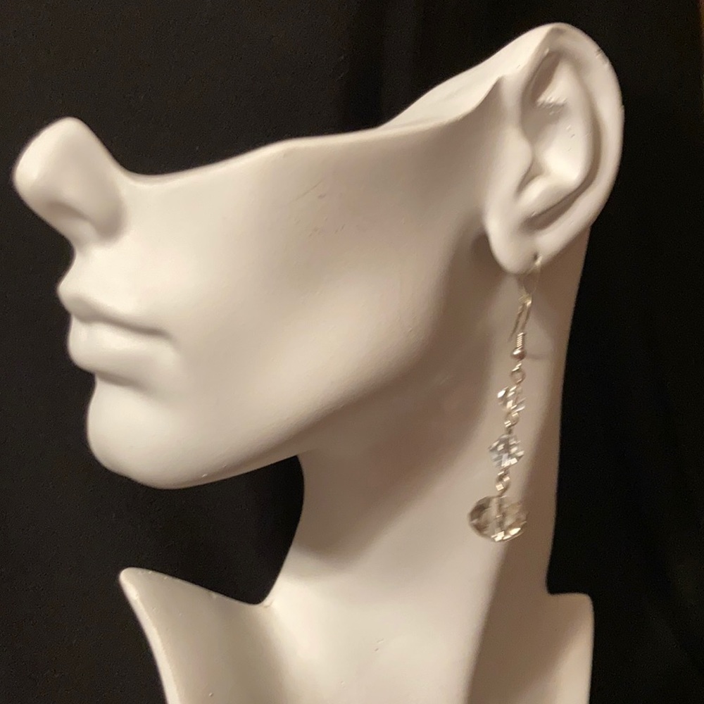 Silver Tone-Clear Crystal Earring Set